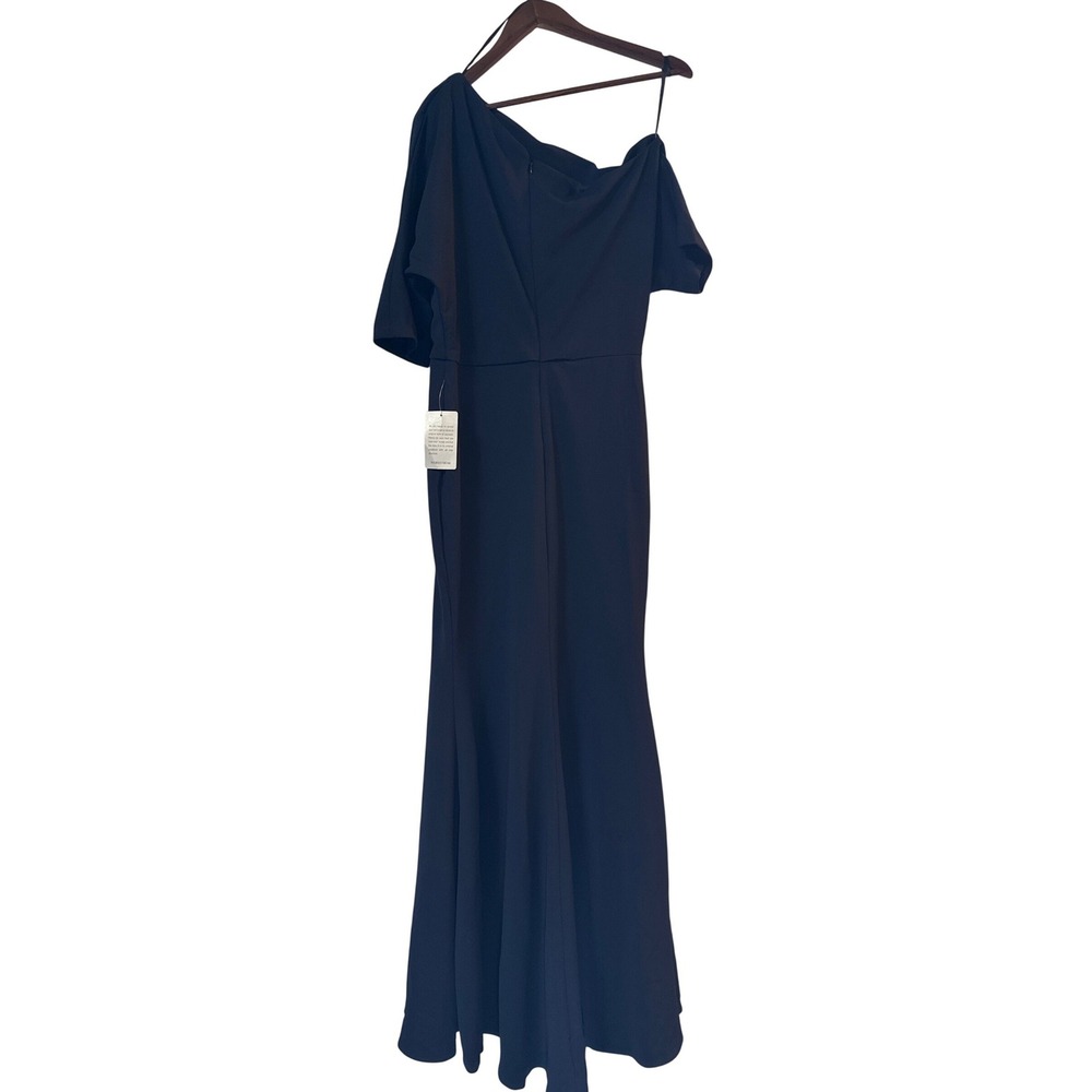 Betsy & Adam Womens One Shoulder Draped Evening Gown Navy Blue Size 8 A25025 - Picture 4 of 10